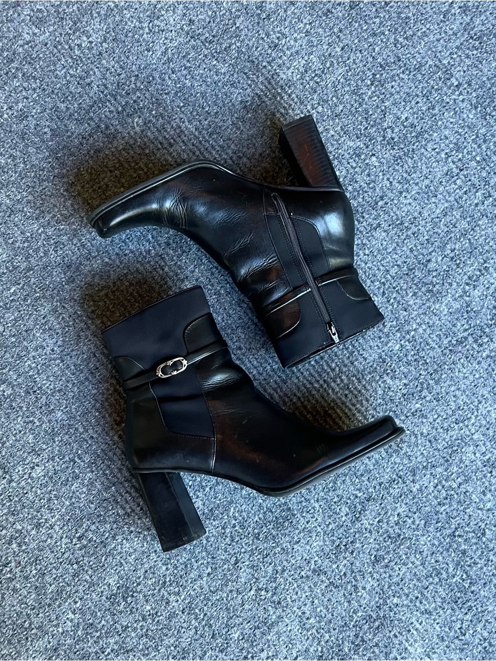 Y2K Block Heeled Leather Ankle Booties